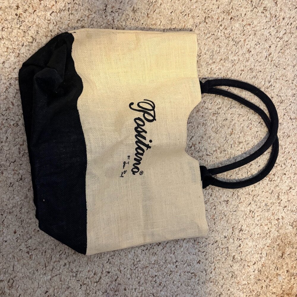 Italian Positano Straw Tote Bag – Black & Beige, Summer Travel
